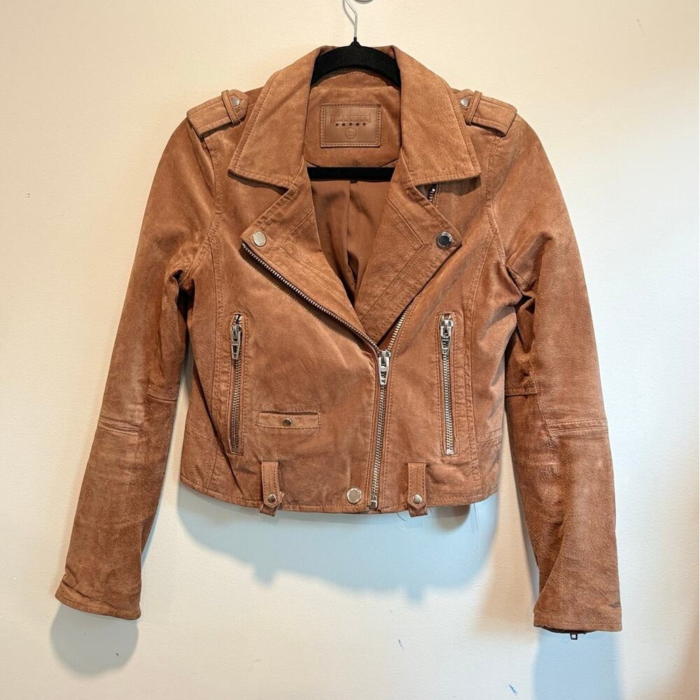 BlankNYC Genuine Suede Leather Moto Jacket XS Camel Tan Cropped Biker Motorcycle - Picture 6 of 6